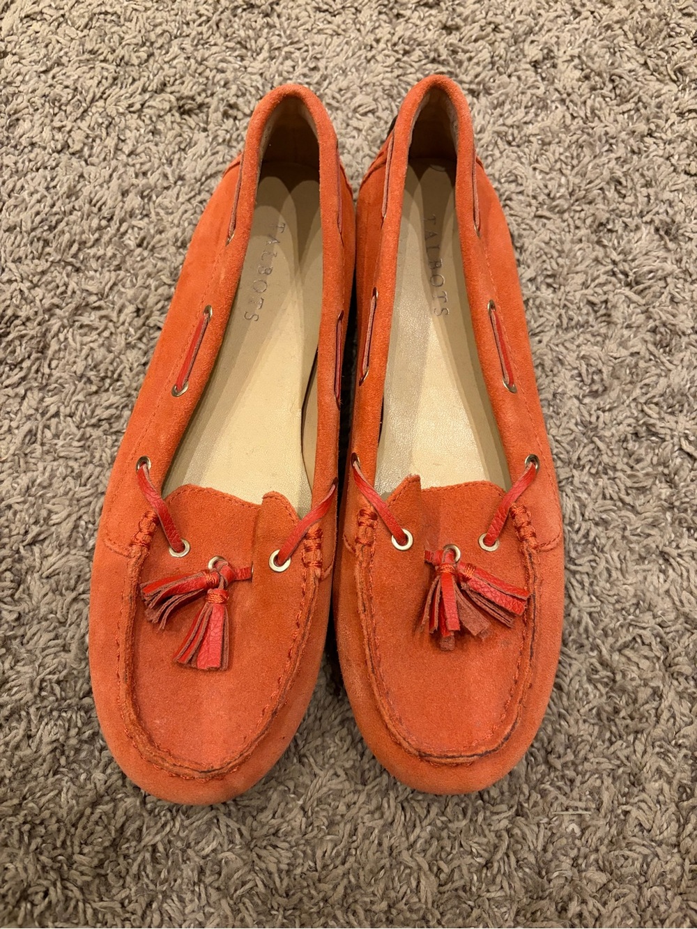 Talbots orange suede tassel loafers